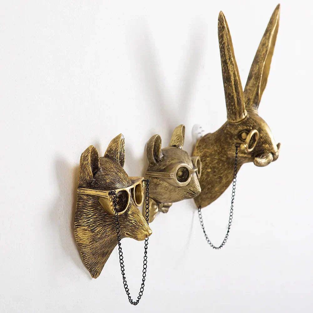 Junips | Antique Bronze Resin Animal Pendant Golden Deer Head Wall Storage Hook Background Wall Accessories Decorative Figures