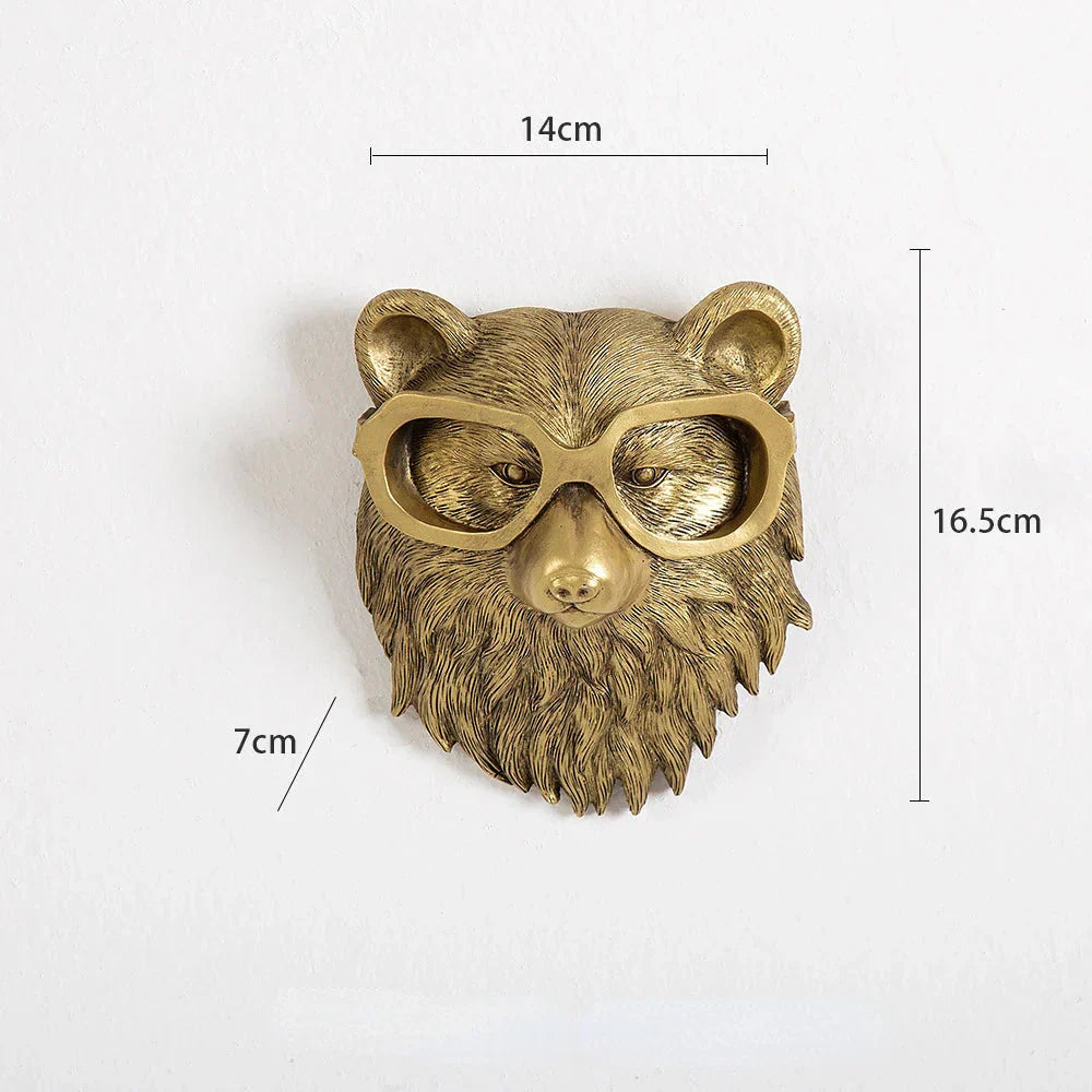 Junips | Antique Bronze Resin Animal Pendant Golden Deer Head Wall Storage Hook Background Wall Accessories Decorative Figures