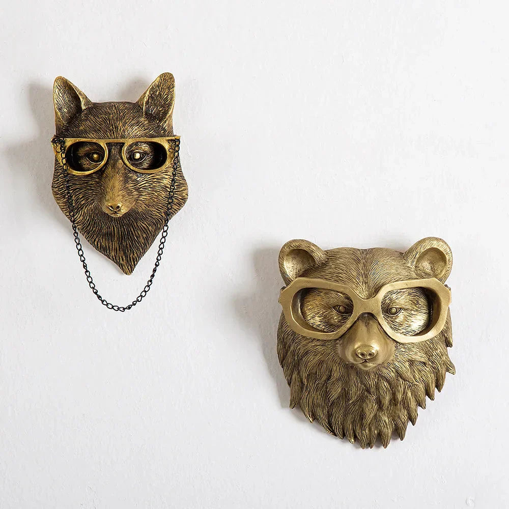 Junips | Antique Bronze Resin Animal Pendant Golden Deer Head Wall Storage Hook Background Wall Accessories Decorative Figures