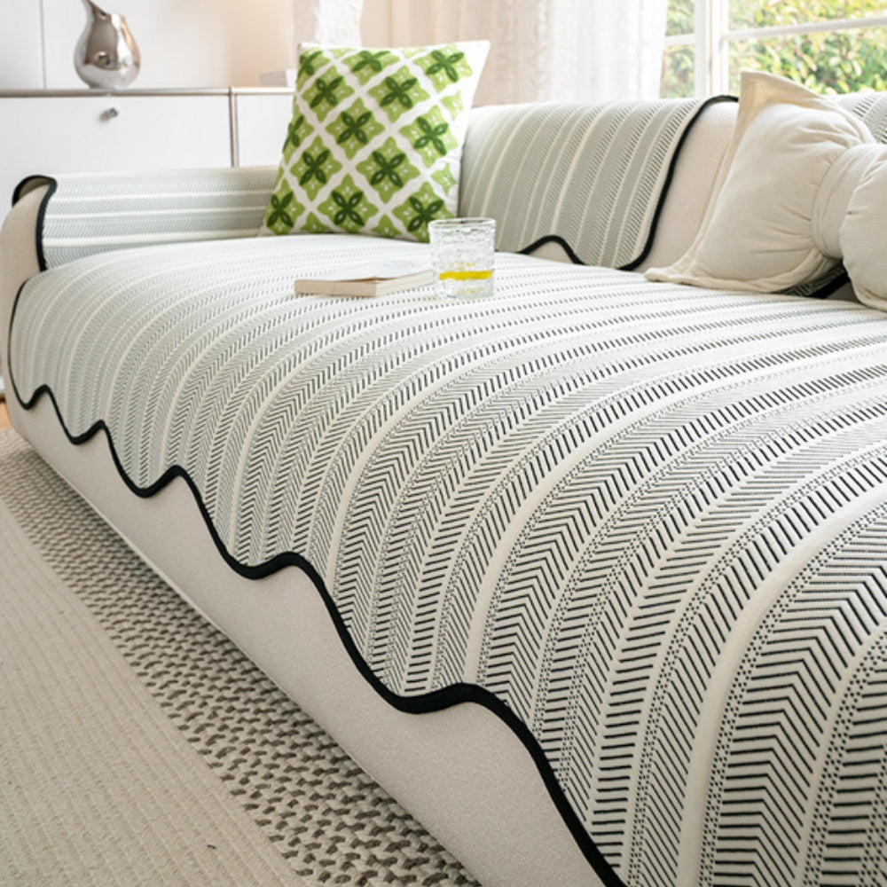 Junips | Aurivelle Herringbone Scallop Edge Sofa Cover