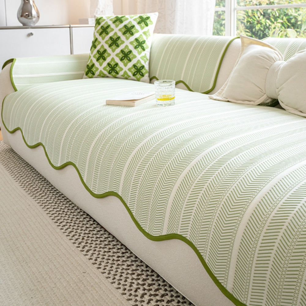 Junips | Aurivelle Herringbone Sofa Cover with Scalloped Edge Trim