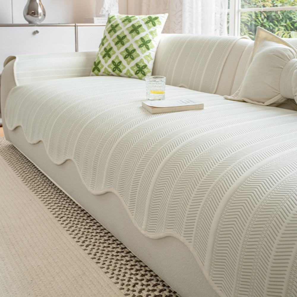 Junips | Aurivelle Herringbone Sofa Cover with Scalloped Edge Trim