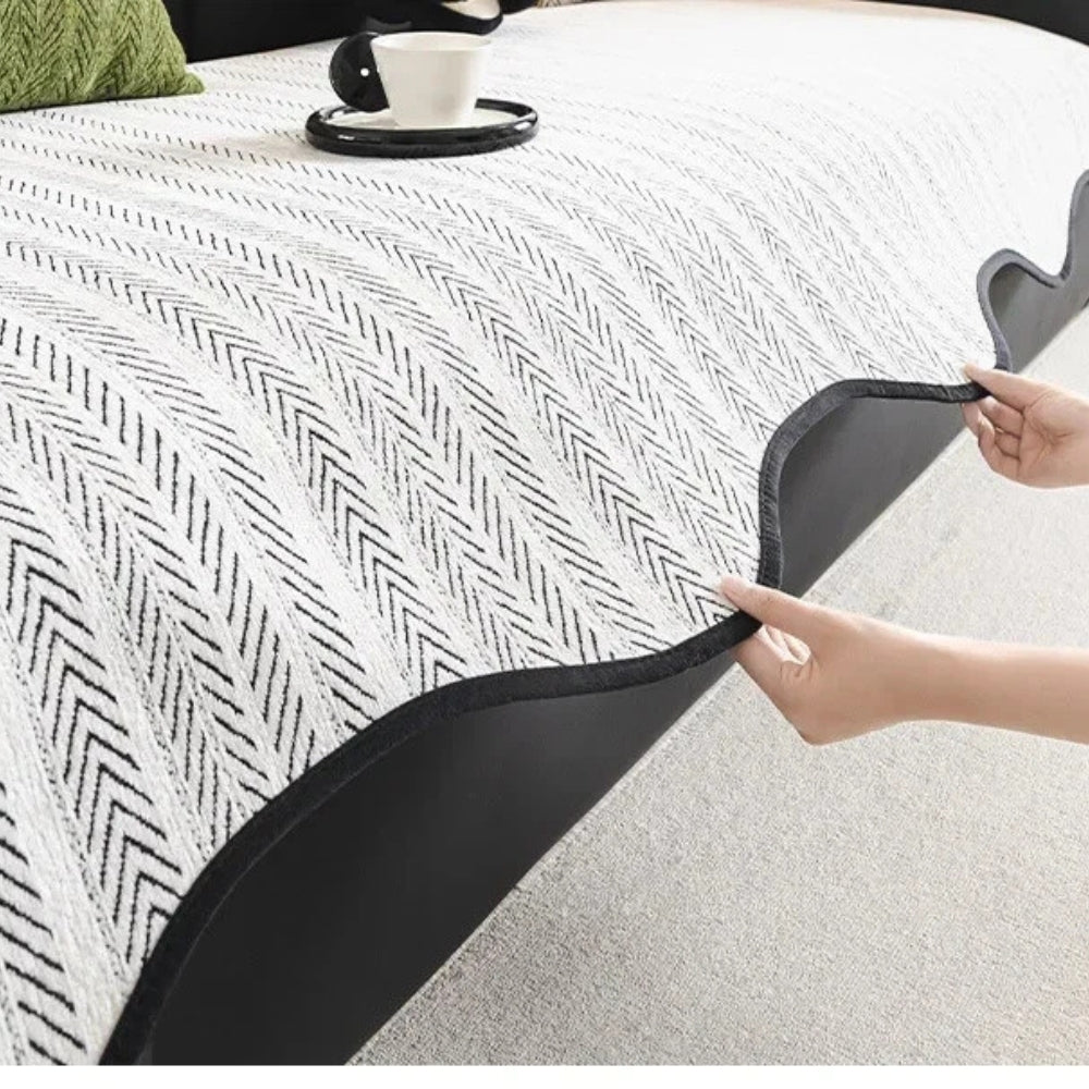 Junips | Aurivelle Herringbone Scallop Edge Sofa Cover