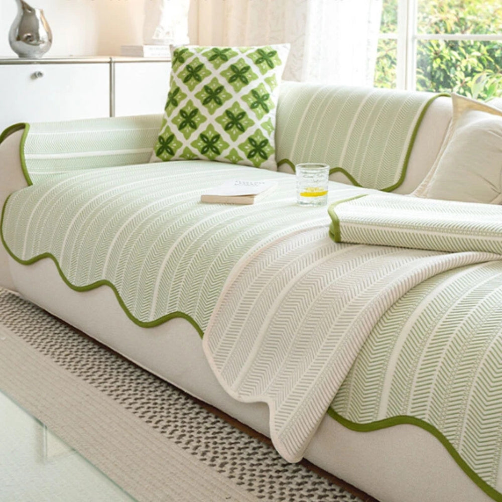 Junips | Aurivelle Herringbone Sofa Cover with Scalloped Edge Trim