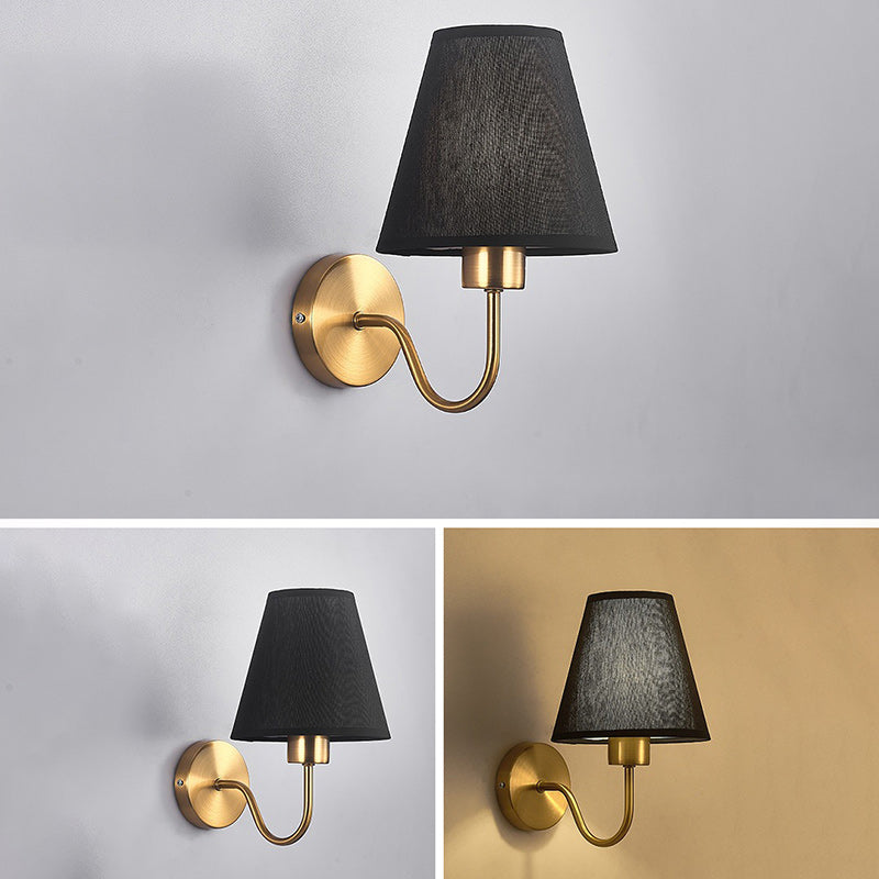 Junips | Contemporary Nordic Round Curved Rod Iron Fabric Shade 1-Light Wall Light Lamp for Living Room