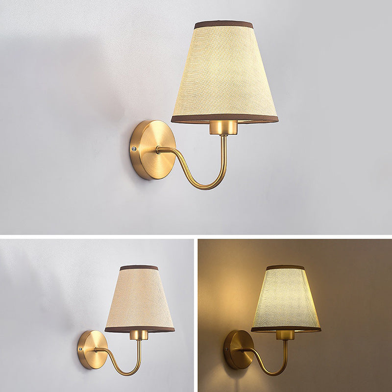 Junips | Contemporary Nordic Round Curved Rod Iron Fabric Shade 1-Light Wall Light Lamp for Living Room