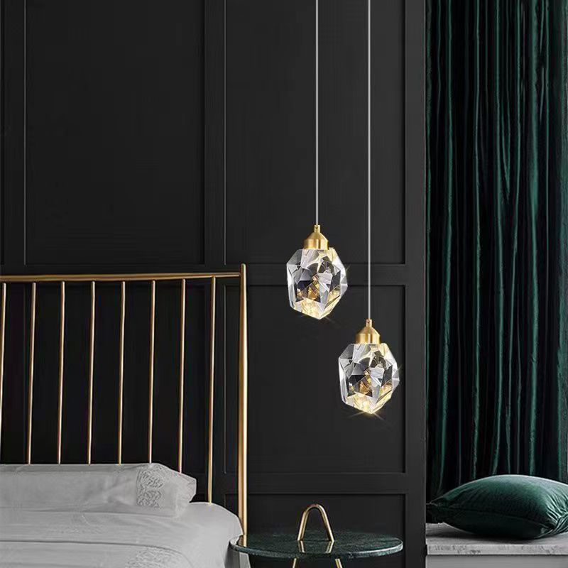 Junips | Luxury Diamond Cube Crystal Iron LED Pendant Light For Bedroom