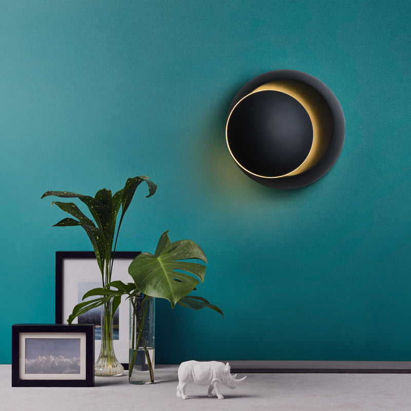 Junips | Contemporary Nordic Iron Round Eclipse Rotatable LED Wall Light for Nightstand