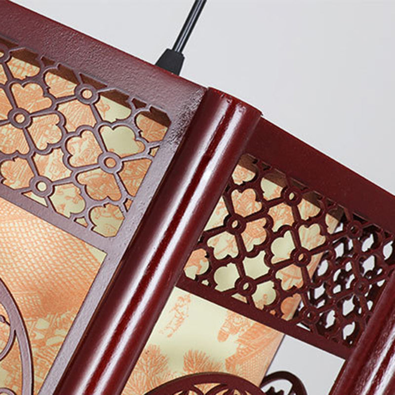Junips | Traditional Chinese Wood-PVC Cylinder Lantern Carved Fish 1-Light Pendant Lamp for the Dining Room