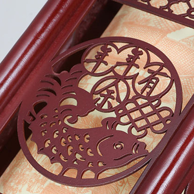 Junips | Traditional Chinese Wood-PVC Cylinder Lantern Carved Fish 1-Light Pendant Lamp for the Dining Room
