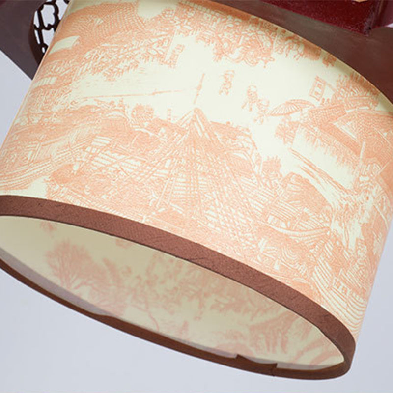 Junips | Traditional Chinese Wood-PVC Cylinder Lantern Carved Fish 1-Light Pendant Lamp for the Dining Room