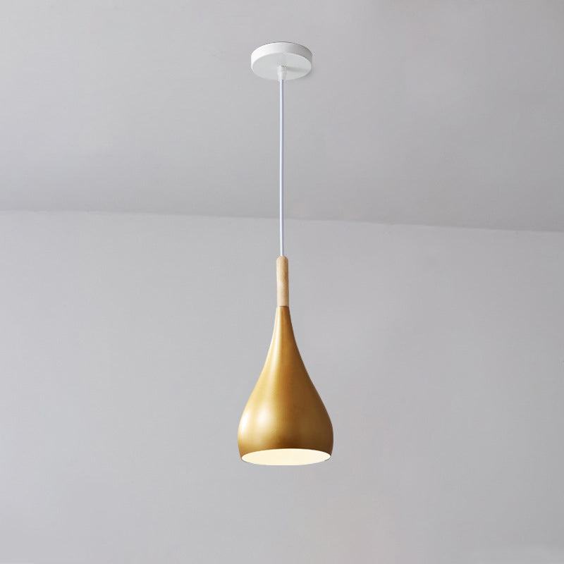 Junips | Nordic Iron Wood Aluminum Pumpkin Water Drop 1-Light Pendant Light for Dining Room
