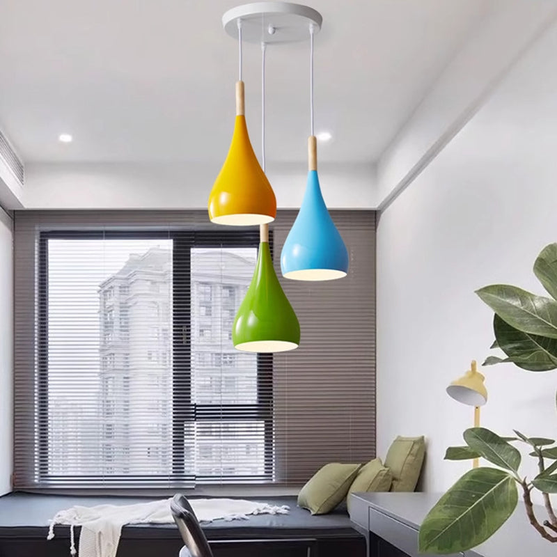 Junips | Nordic Iron Wood Aluminum Pumpkin Water Drop 1-Light Pendant Light for Dining Room