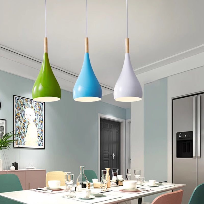 Junips | Nordic Iron Wood Aluminum Pumpkin Water Drop 1-Light Pendant Light for Dining Room