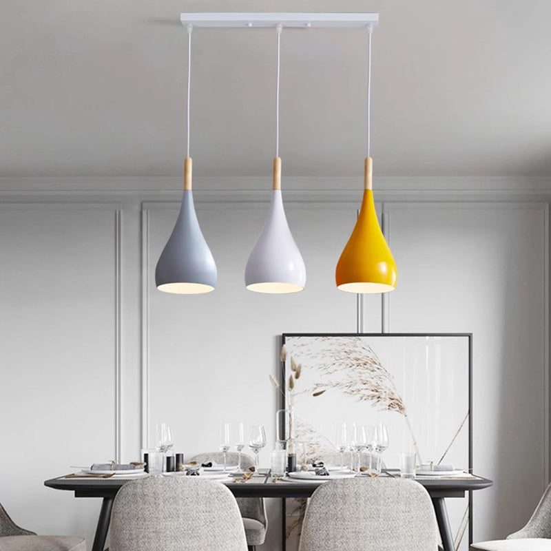 Junips | Nordic Iron Wood Aluminum Pumpkin Water Drop 1-Light Pendant Light for Dining Room