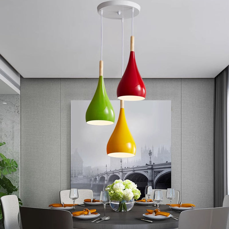 Junips | Nordic Iron Wood Aluminum Pumpkin Water Drop 1-Light Pendant Light for Dining Room