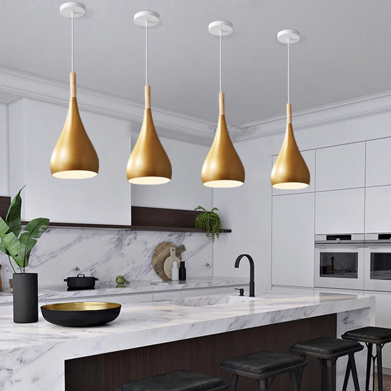 Junips | Nordic Iron Wood Aluminum Pumpkin Water Drop 1-Light Pendant Light for Dining Room