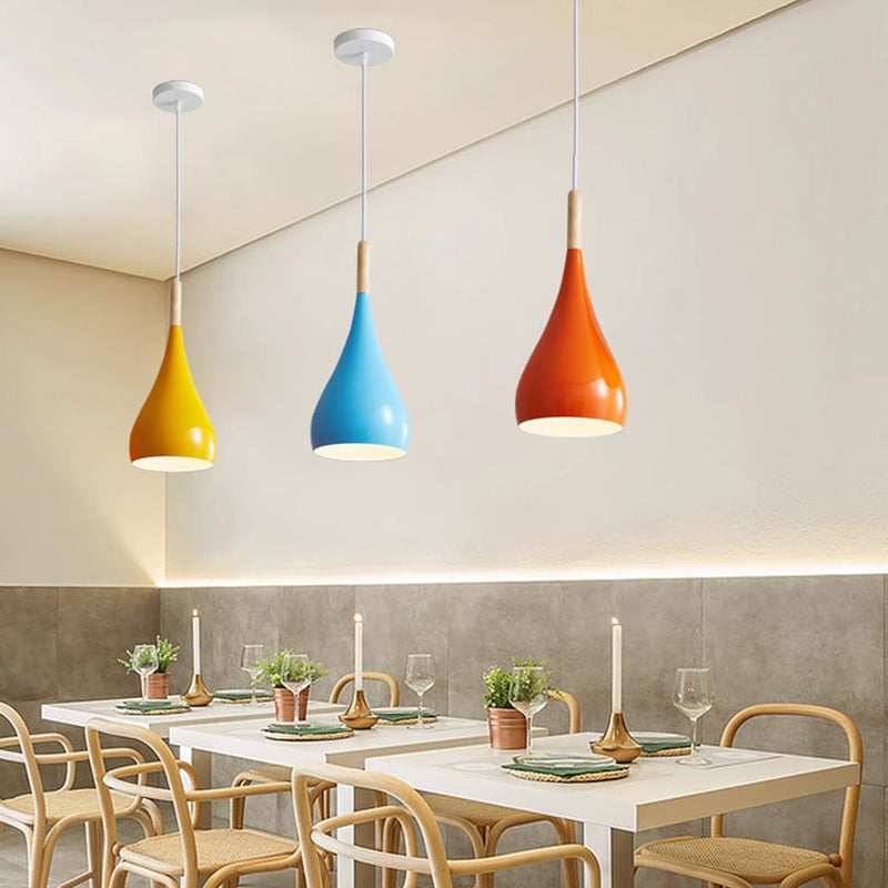 Junips | Nordic Iron Wood Aluminum Pumpkin Water Drop 1-Light Pendant Light for Dining Room