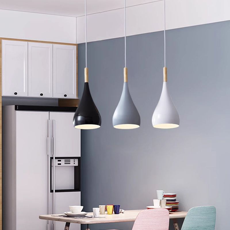 Junips | Nordic Iron Wood Aluminum Pumpkin Water Drop 1-Light Pendant Light for Dining Room