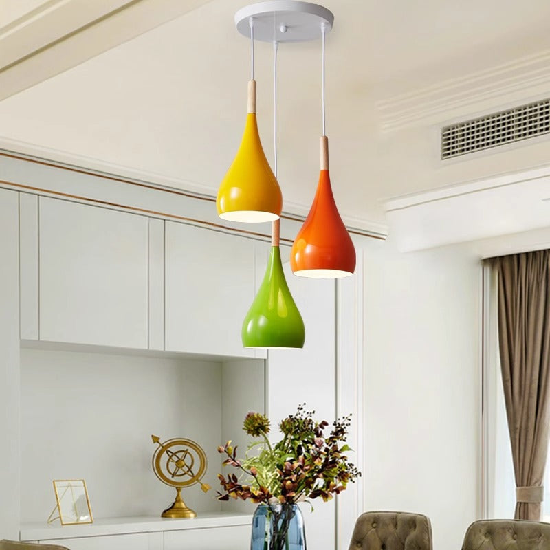 Junips | Nordic Iron Wood Aluminum Pumpkin Water Drop 1-Light Pendant Light for Dining Room