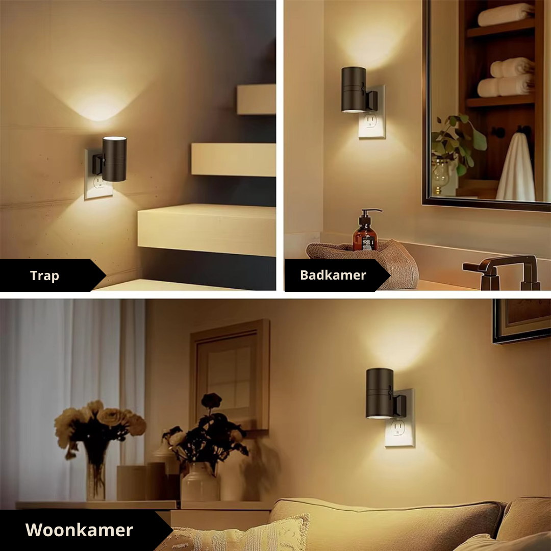 Junips | Luxury Plug-In Ambient Night Light – Dimmable LED Wall Light with Sensor (3000K Warm Glow)