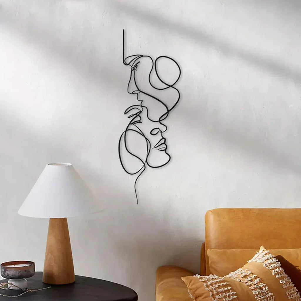 Junips | Black Metal Wall Art Wall Decoration Abstract Iron Wall Sculpture Minimalist Face Line Home Decor Craftsmanship
