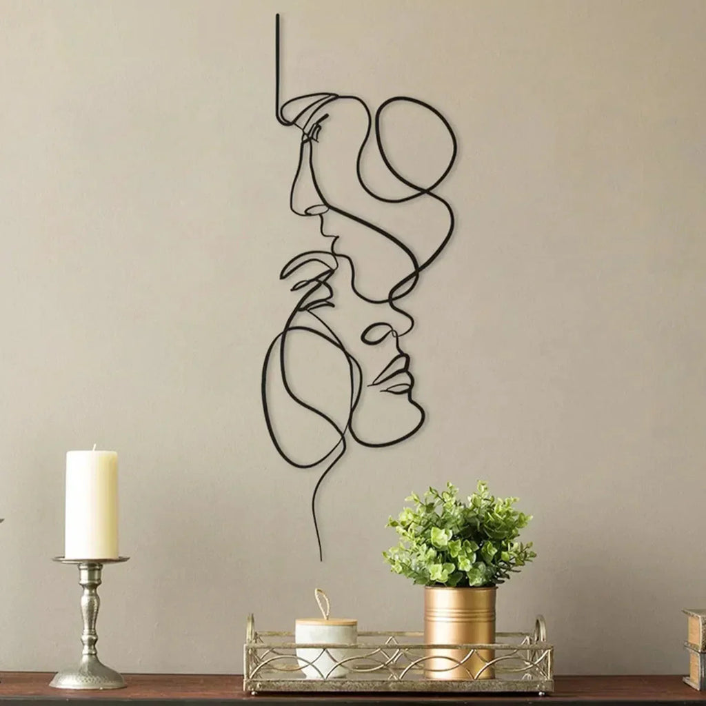 Junips | Black Metal Wall Art Wall Decoration Abstract Iron Wall Sculpture Minimalist Face Line Home Decor Craftsmanship