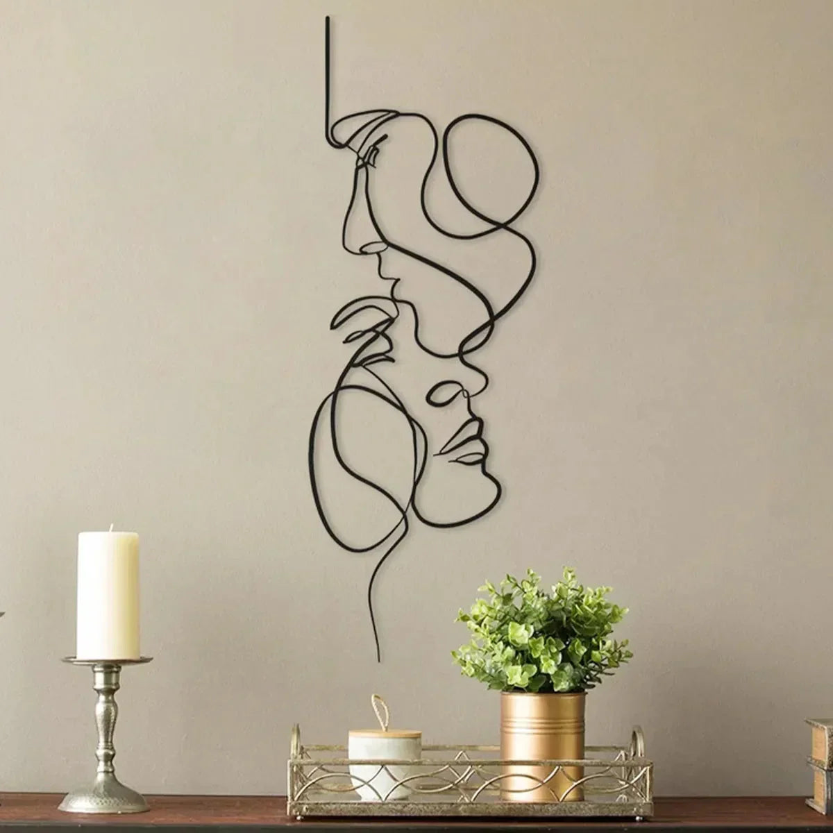 Junips | Black Metal Wall Art Wall Decoration Abstract Iron Wall Sculpture Minimalist Face Line Home Decor Craftsmanship