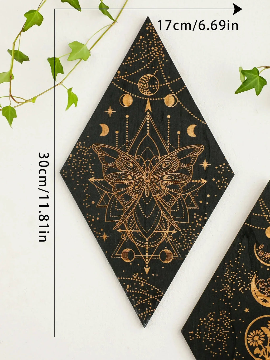 Junips | Black Moon Phases Wooden Wall Decoration Rhombus Wall Art Boho Home Decor Witch Tapestry Decoration Room Decor Aesthetic Gift