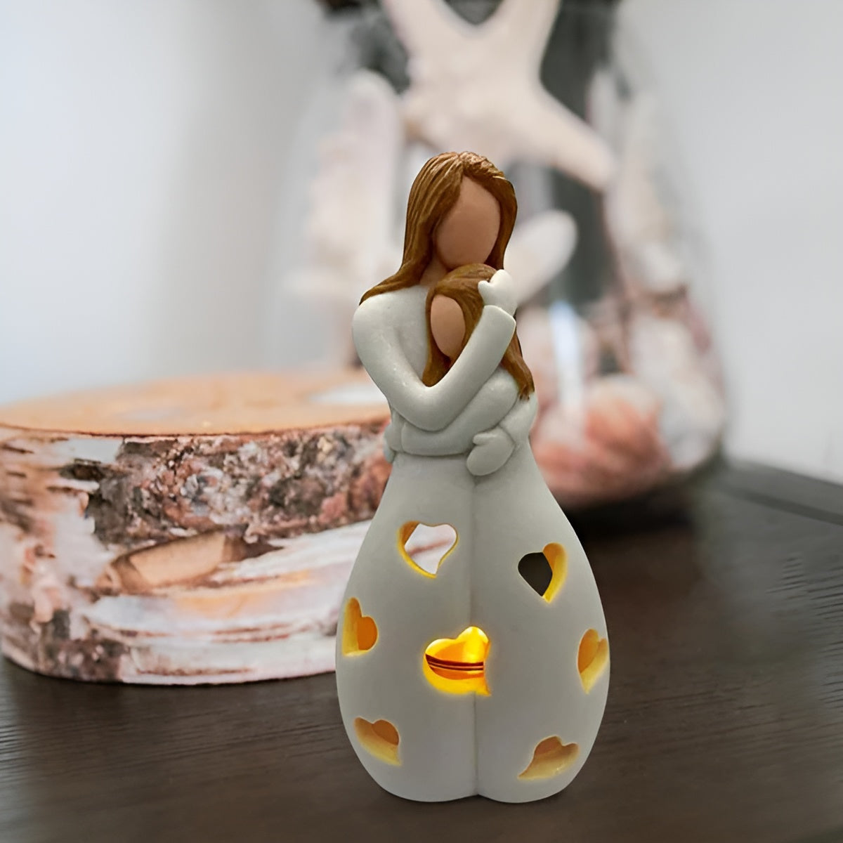 Junips | Embracing Mother Daughter Figure Flickering Candle Holder - LoveGlow