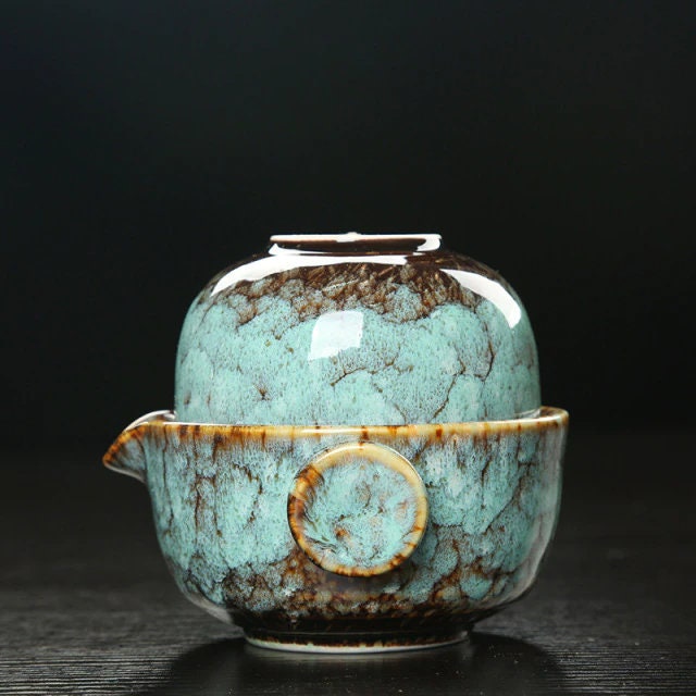 Junips | Ceramic Gaiwan Set kuai ke Tea Set Camping Kung Fu Tea Set 1 Teapot 1 Cup Travel Teapot Coffee Cup Water Mug Office Kettle Drinking Utensils