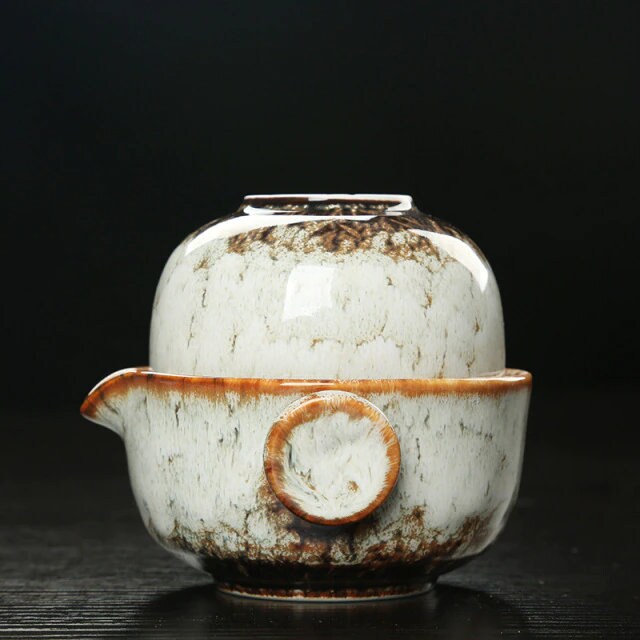 Junips | Ceramic Gaiwan Set kuai ke Tea Set Camping Kung Fu Tea Set 1 Teapot 1 Cup Travel Teapot Coffee Cup Water Mug Office Kettle Drinking Utensils