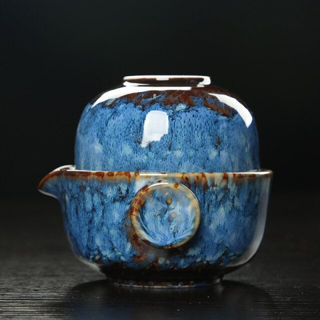 Junips | Ceramic Gaiwan Set kuai ke Tea Set Camping Kung Fu Tea Set 1 Teapot 1 Cup Travel Teapot Coffee Cup Water Mug Office Kettle Drinking Utensils