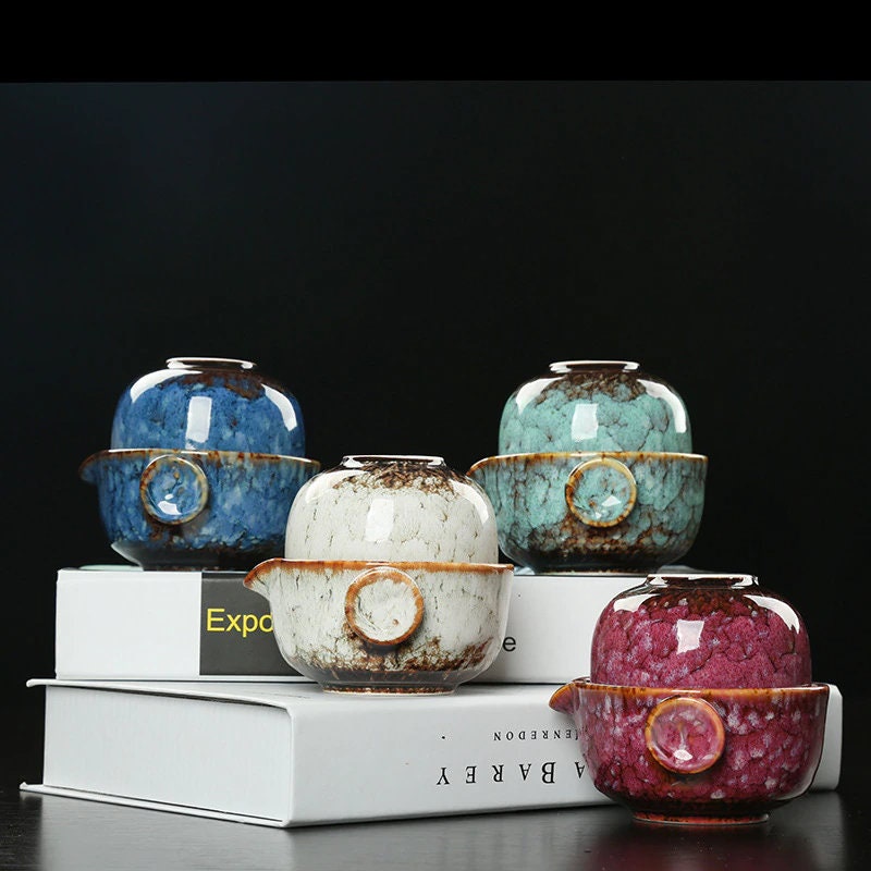 Junips | Ceramic Gaiwan Set kuai ke Tea Set Camping Kung Fu Tea Set 1 Teapot 1 Cup Travel Teapot Coffee Cup Water Mug Office Kettle Drinking Utensils