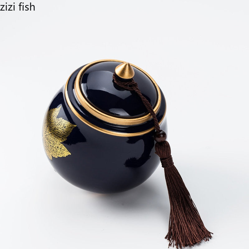 Junips | Ceramic Teapot Tea Cajon Tea Box Storage Tea Container Moisture-Proof Sealed Tank Storage Tank Candy Jar Storage Box