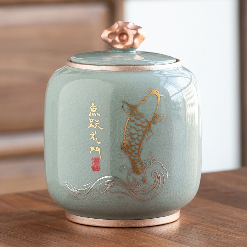 Junips | Ceramic Teapot Tea Cajon Tea Box Storage Tea Container Moisture-Proof Sealed Tank Storage Tank Candy Jar Storage Box