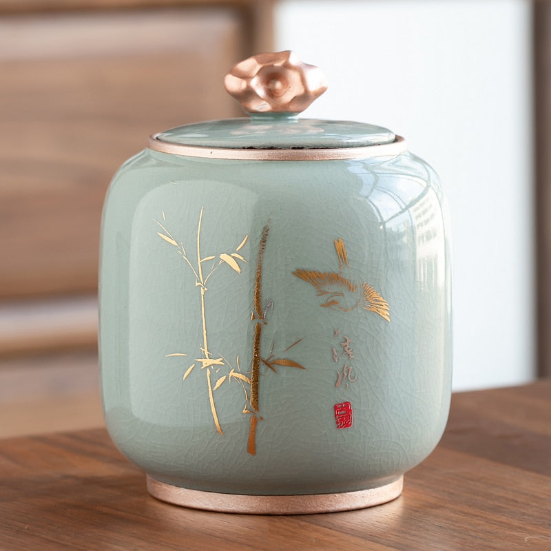 Junips | Ceramic Teapot Tea Cajon Tea Box Storage Tea Container Moisture-Proof Sealed Tank Storage Tank Candy Jar Storage Box