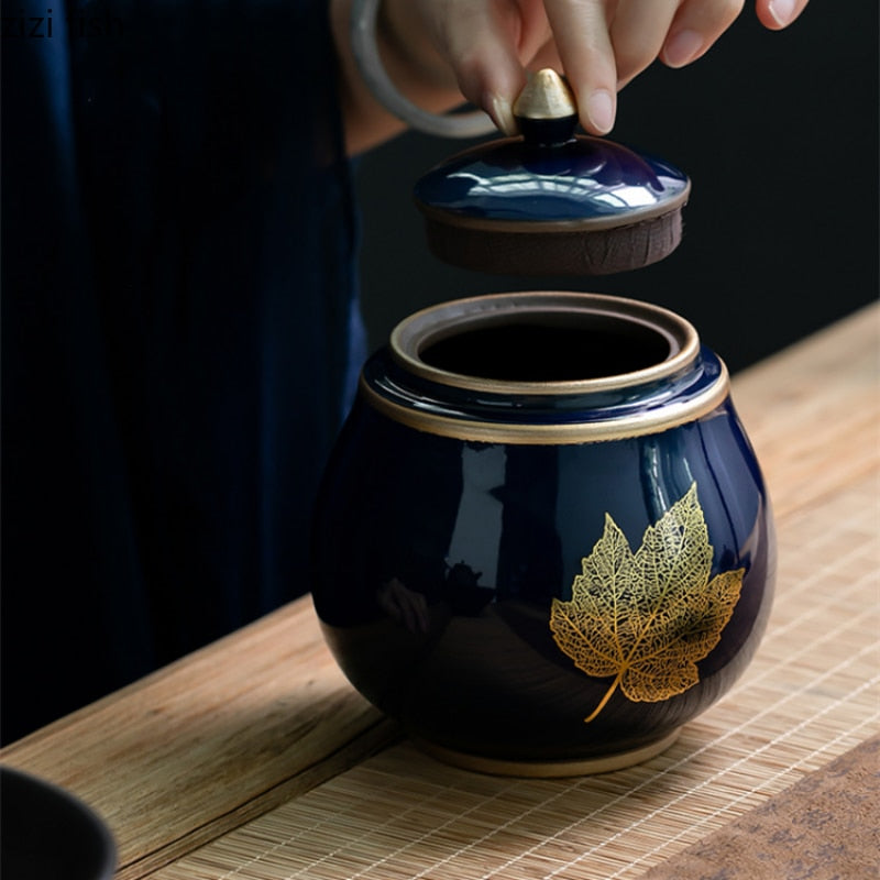 Junips | Ceramic Teapot Tea Cajon Tea Box Storage Tea Container Moisture-Proof Sealed Tank Storage Tank Candy Jar Storage Box