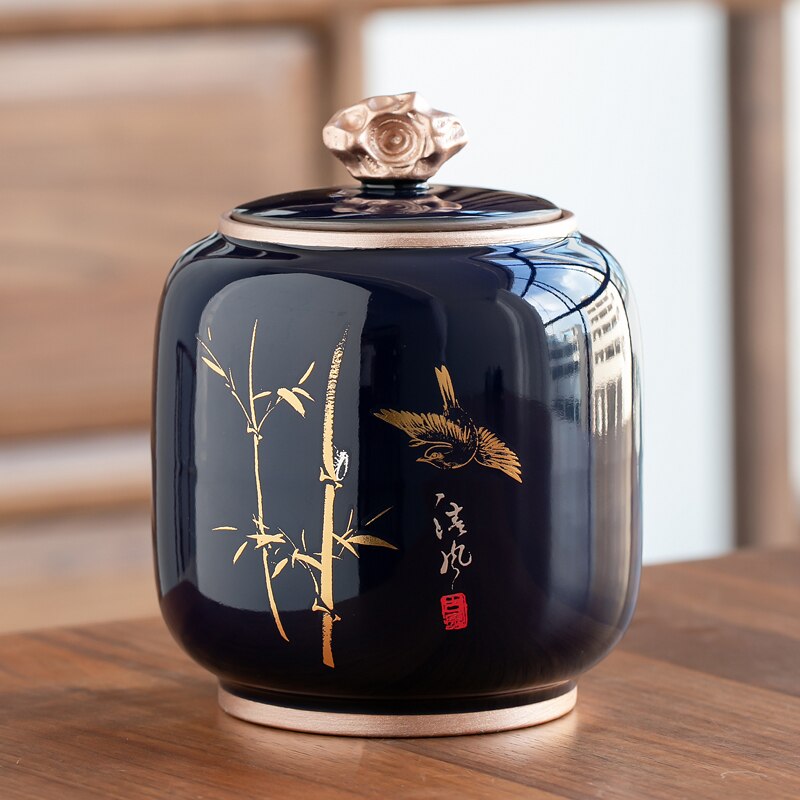 Junips | Ceramic Teapot Tea Cajon Tea Box Storage Tea Container Moisture-Proof Sealed Tank Storage Tank Candy Jar Storage Box
