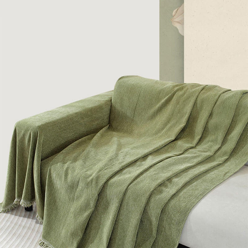 Junips | Chenille Blanket Herringbone Tassel Couch Cover