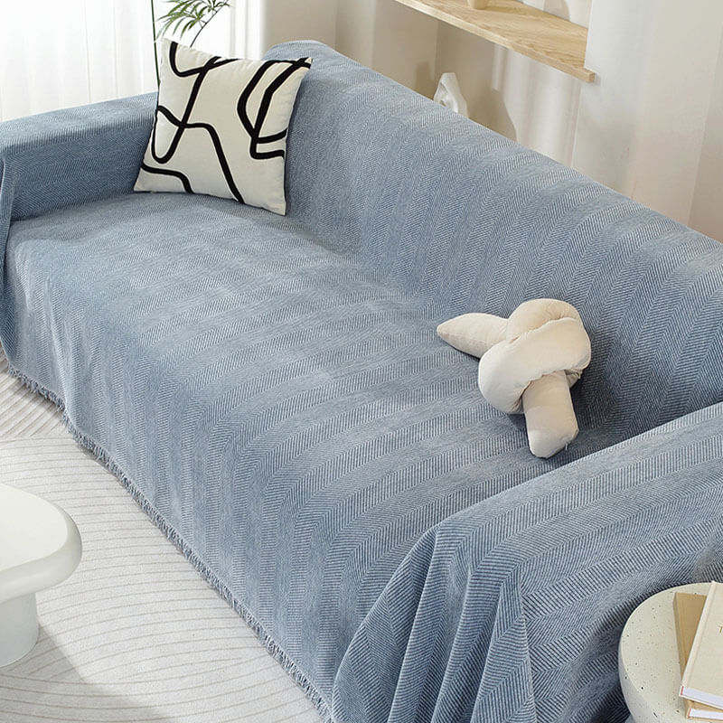 Junips | Chenille Blanket Herringbone Tassel Sofa Cover