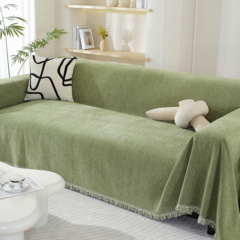 Junips | Chenille Blanket Herringbone Tassel Sofa Cover