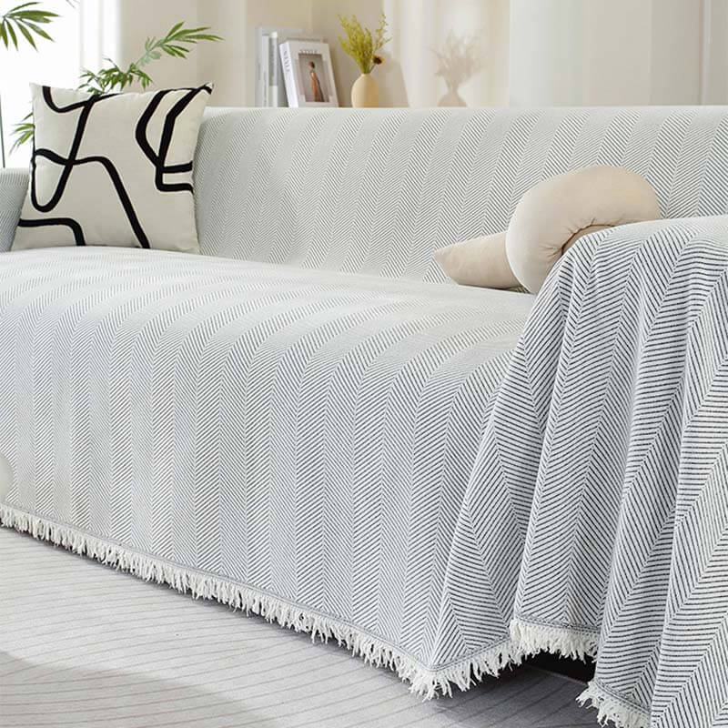 Junips | Chenille Blanket Herringbone Tassel Couch Cover