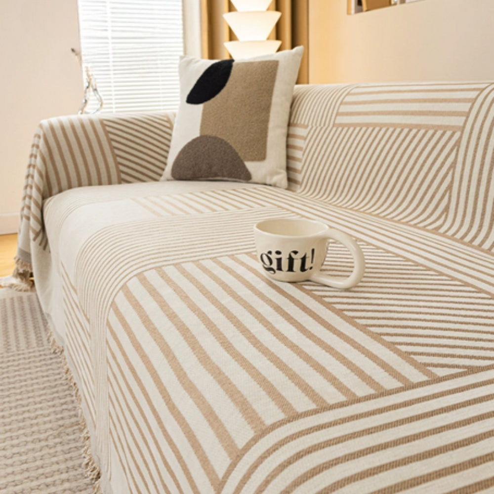 Junips | Chenille Striped Tassel Sofa Cover