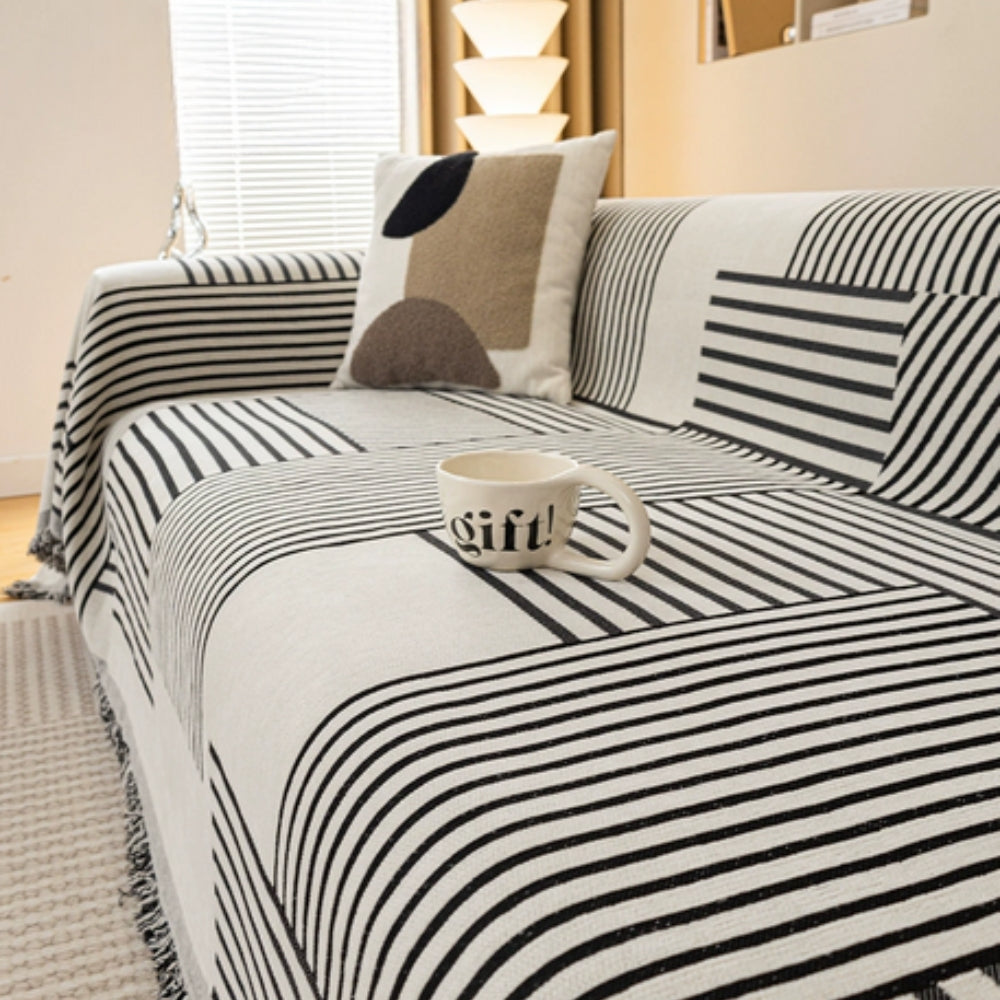 Junips | Chenille Striped Tassel Sofa Cover