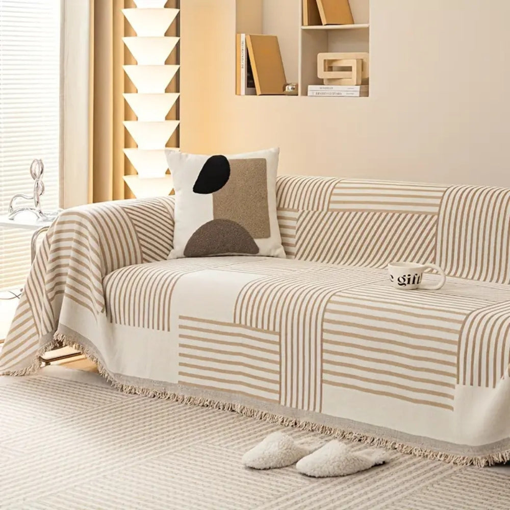 Junips | Chenille Striped Tassel Sofa Cover