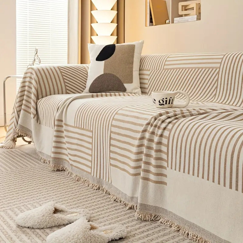 Junips | Chenille Striped Tassel Sofa Cover