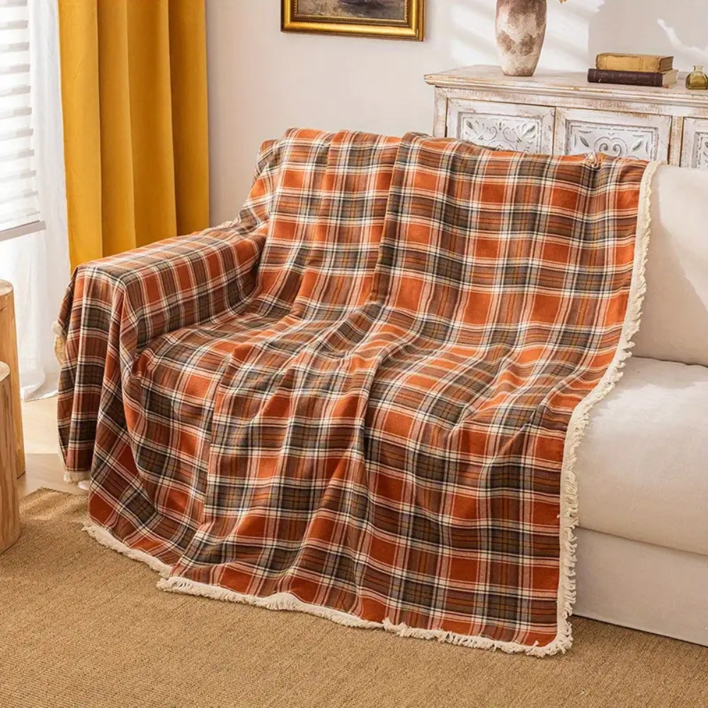 Junips | Autumn Chestnut Plaid Sofa Cover