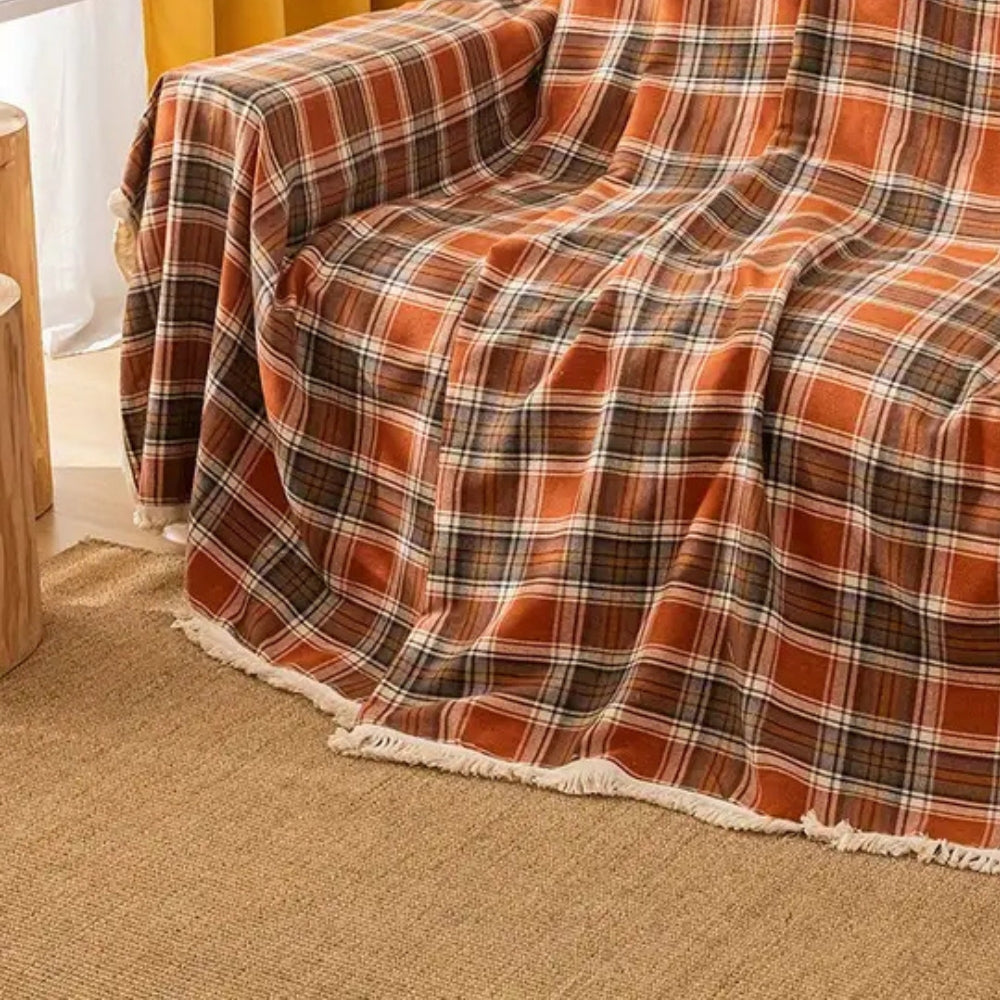 Junips | Autumn Chestnut Plaid Sofa Cover