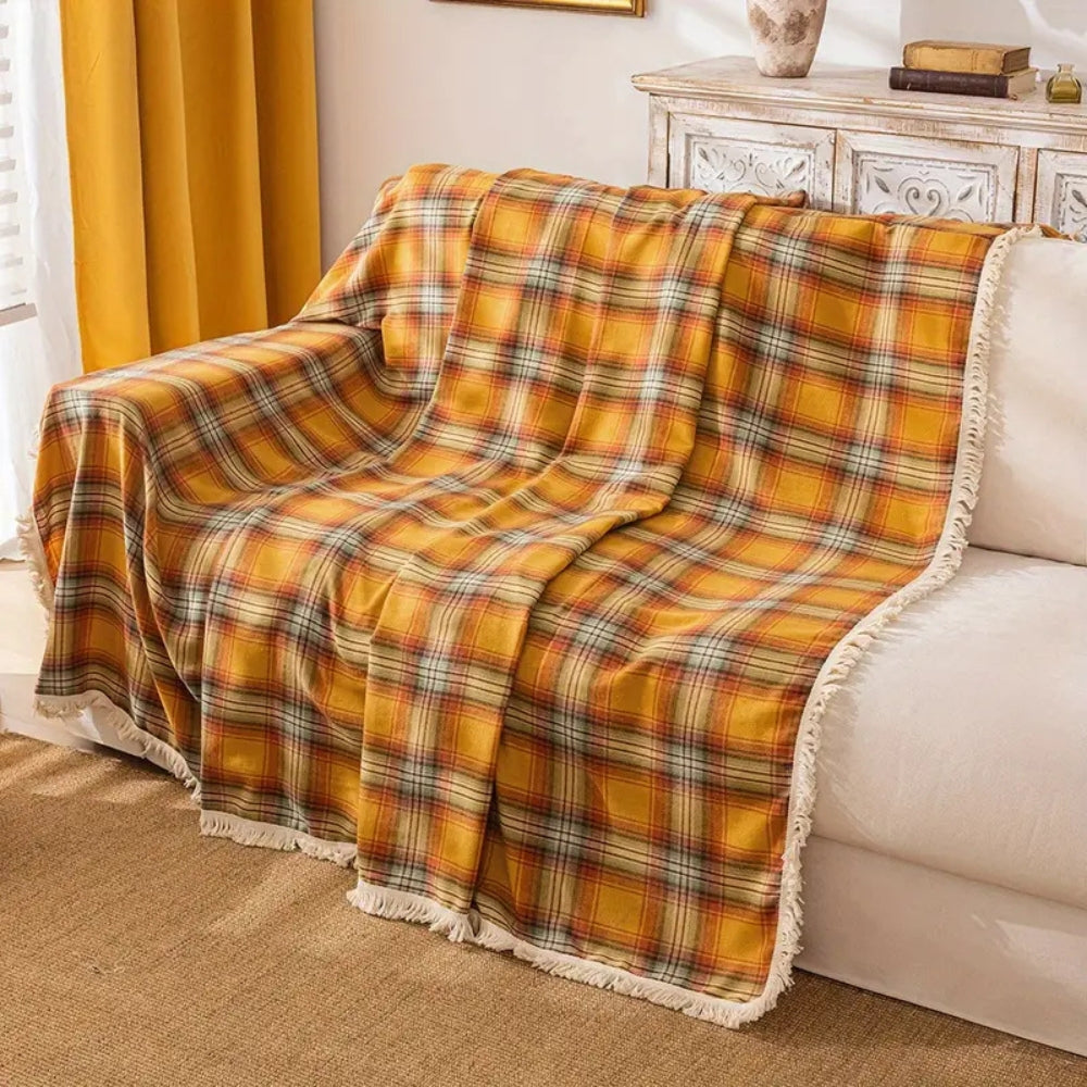 Junips | Autumn Chestnut Plaid Sofa Cover